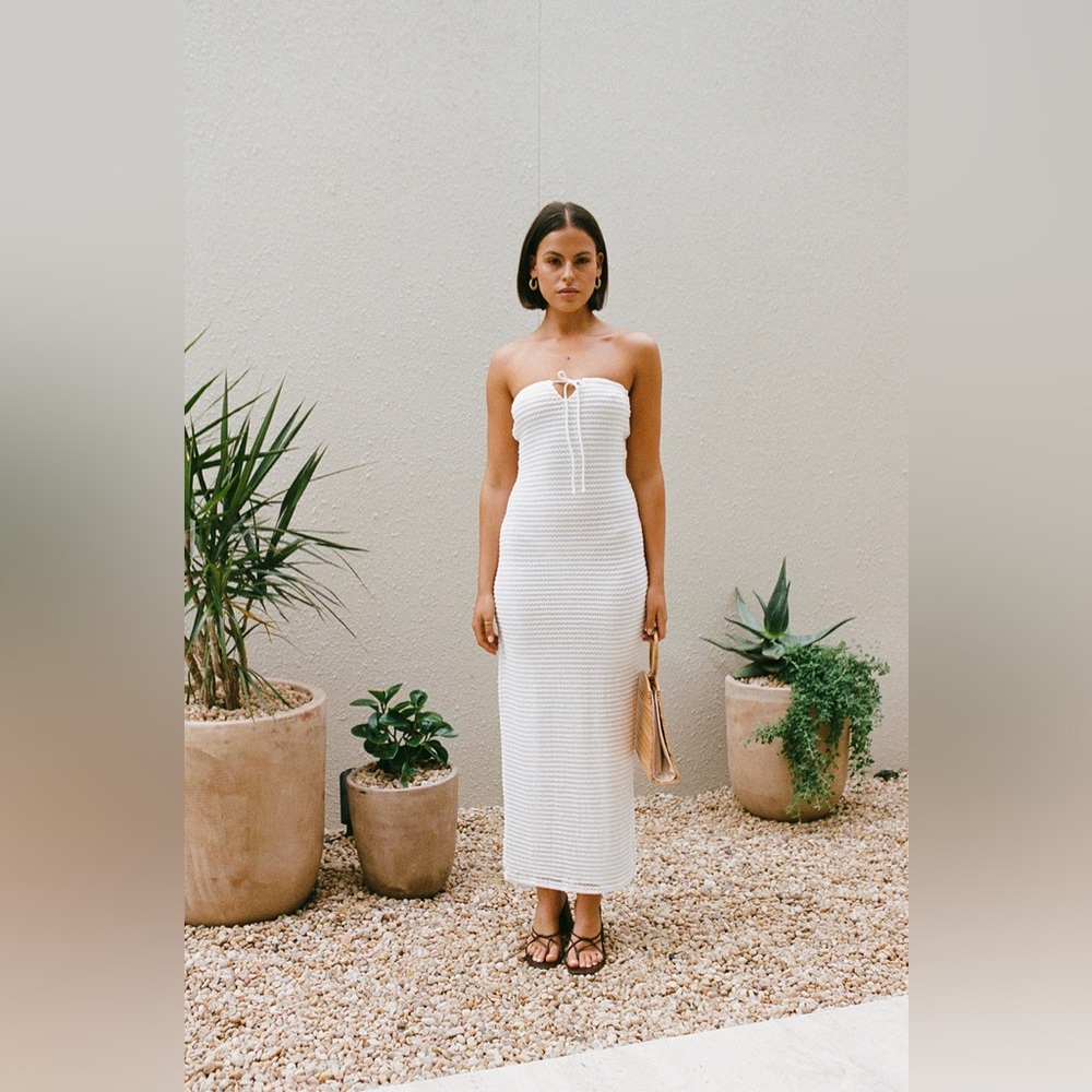 Sabo Skirt Marie Dress - White Strapless Knit Dress